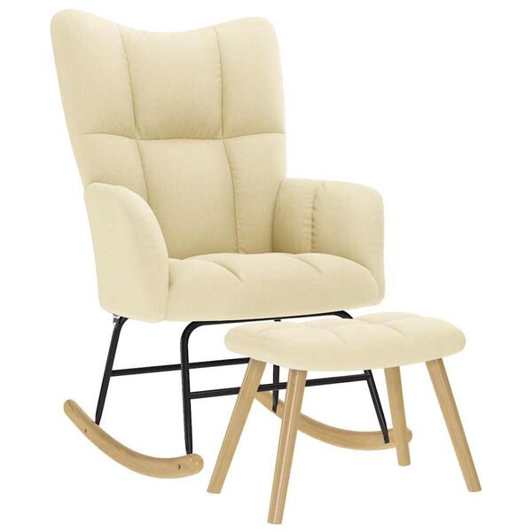 vidaXL Scaun balansoar cu taburet, crem, material textil