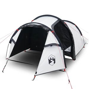 vidaXL Cort camping tunel 2 persoane, alb, țesătură opacă, impermeabil