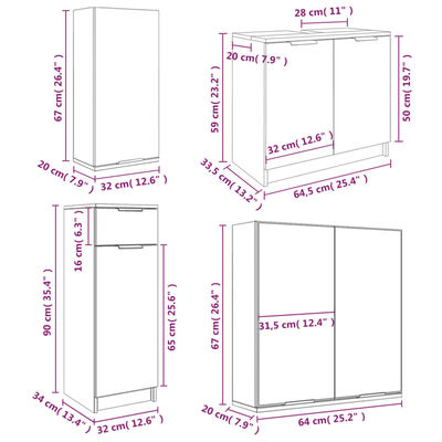 vidaXL Set dulapuri de baie, 5 piese, alb extralucios, lemn prelucrat