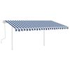 vidaXL Copertină retractabilă manual cu st&acirc;lpi, albastru&alb, 4x3,5 m