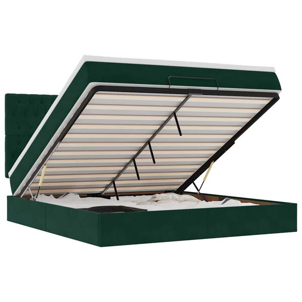 vidaXL Cadru de pat otoman cu saltele Verde închis 200x200cm catifea