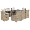 vidaXL Set de masă pentru grădină, 9 piese, cu perne, bej, poliratan