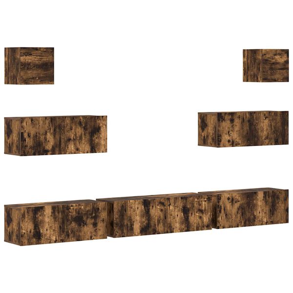 vidaXL Set comodă TV, 7 piese, stejar fumuriu, lemn compozit