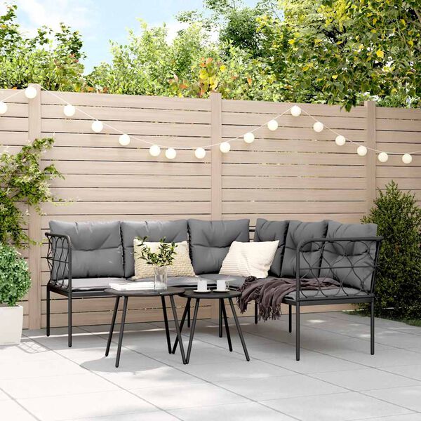 vidaXL Set canapea de grădină cu perne, negru, oțel și textilenă