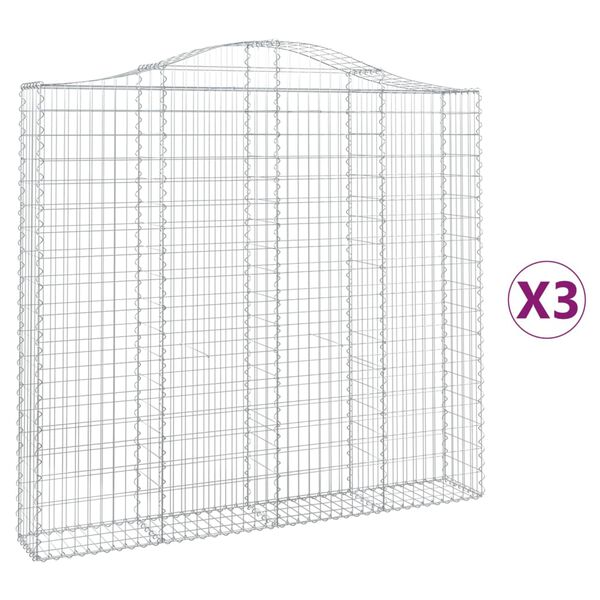 vidaXL Coșuri gabion arcuite 3 buc, 200x30x180/200cm, fier galvanizat