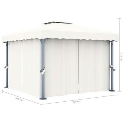vidaXL Pavilion cu perdele & șiruri lumini LED, alb crem, 3x3 m