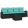 vidaXL Set de canapele pentru grădină 5 pcs Negru și Turcoaz poliratan