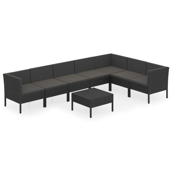 vidaXL Set mobilier de grădină cu perne, 8 piese, negru, poliratan