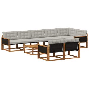 vidaXL Set de canapele de exterior 9 pcs Natural și gri deschis