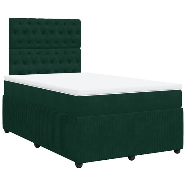 vidaXL Pat box spring cu saltea, verde &icirc;nchis, 120x200 cm, catifea