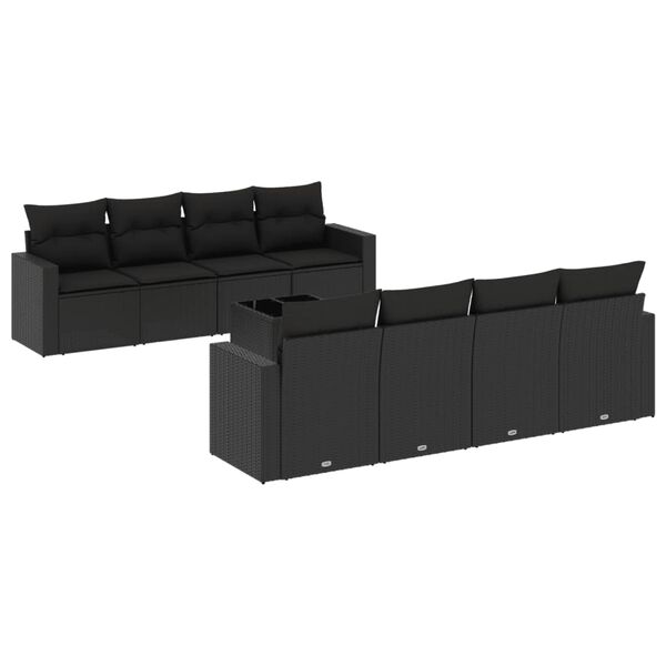 vidaXL Set mobilier de grădină cu perne, 9 piese, negru, poliratan