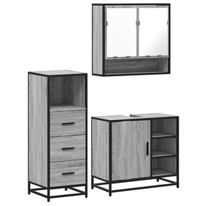 vidaXL Set mobilier de baie, 3 piese, gri sonoma, lemn prelucrat