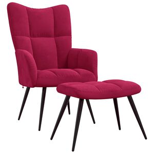vidaXL Scaun de relaxare cu taburet, roșu vin, catifea