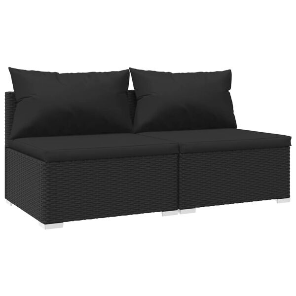 vidaXL Set mobilier de grădină cu perne, 2 piese, negru, poliratan