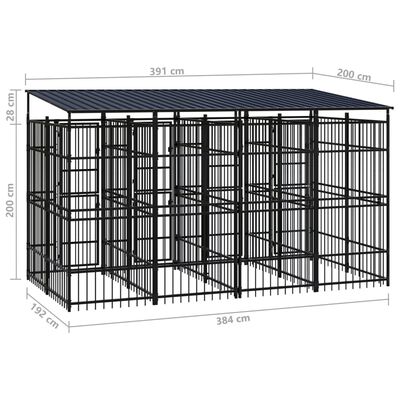 vidaXL Padoc pentru câini de exterior cu acoperiș, 7,37 m², oțel