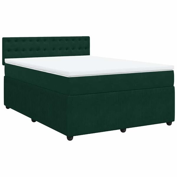 vidaXL Pat box spring cu saltea, verde &icirc;nchis, 160x200 cm, catifea