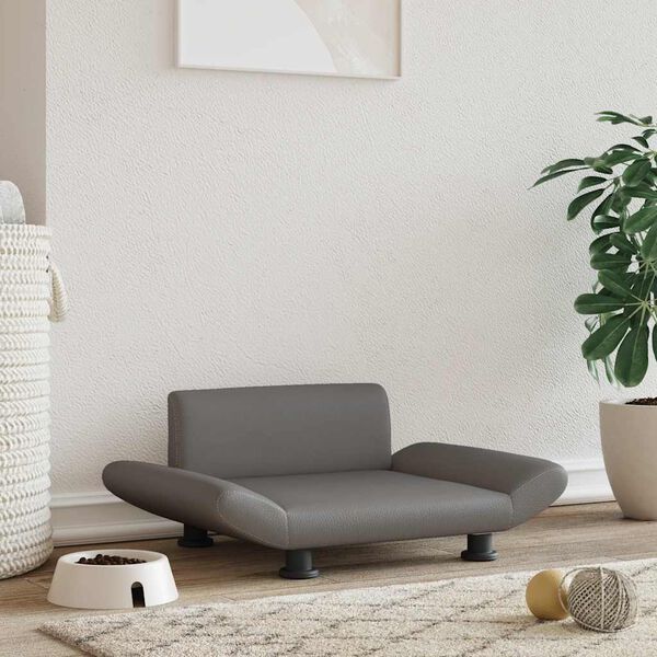 vidaXL Pat de c&acirc;ini, gri, 70x45x28 cm, piele ecologică