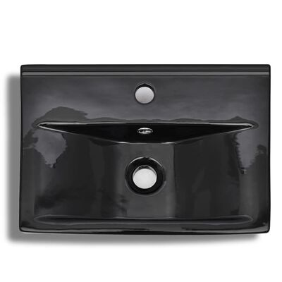 vidaXL Chiuvetă baie loc robinet/preaplin negru ceramic dreptunghiular
