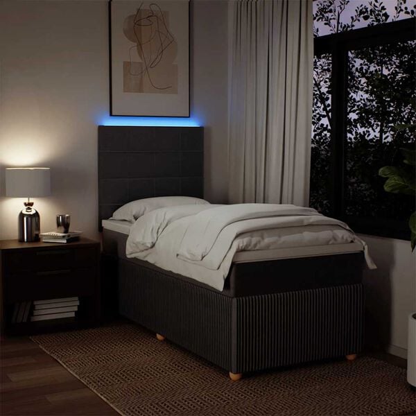 vidaXL Pat box spring cu saltea, maro &icirc;nchis, 90x200 cm, textil