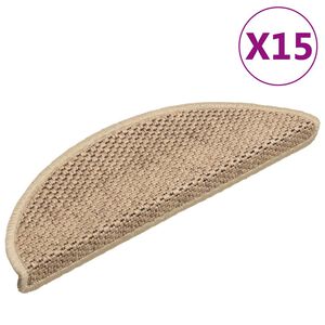 vidaXL Covorașe scări autoadezive 15 buc. nisipiu 56x17x3 aspect sisal