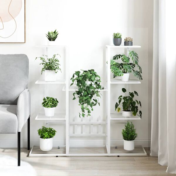 vidaXL Suport pentru flori, 94,5x25x89 cm, alb, fier