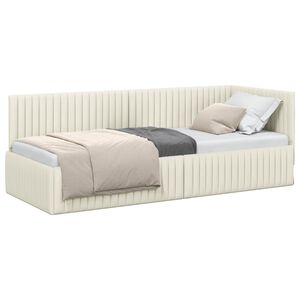 vidaXL Cadru de pat colțar cu headboard Crem 80 cm x 200 cm Catifea