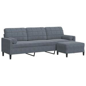 vidaXL Canapea cu 3 locuri și taburet, gri &icirc;nchis, 210 cm, catifea