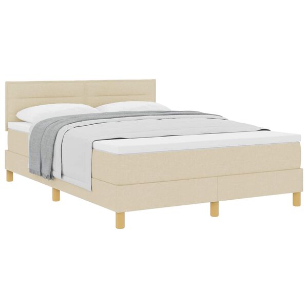 vidaXL Pat cu arcuri cu saltea cu headboard Crem 140 x 200 cm țesătură