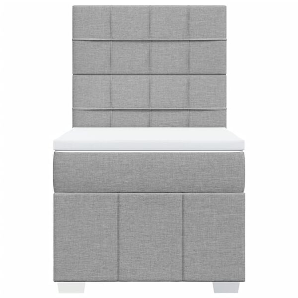 vidaXL Pat box spring cu saltea, gri deschis, 90x190 cm, textil