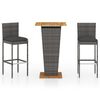 vidaXL Set mobilier bar de grădină, cu perne, 3 piese, gri, poliratan