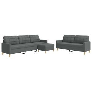 vidaXL Set de canapele cu taburet, 3 piese, gri &icirc;nchis, textil