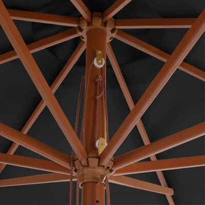 vidaXL Umbrelă de soare de exterior, stâlp din lemn, antracit, 350 cm