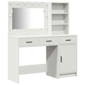 vidaXL Masă de Machiaj cu lumini de oglindă 2 pcs Alb Lemn compozit