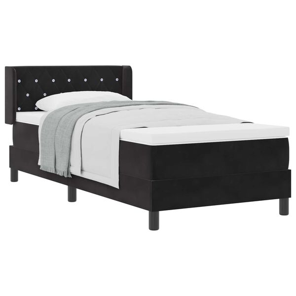 vidaXL Pat cu arcuri cu saltea cu headboard Negru 200 x 100 cm Catifea