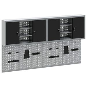 vidaXL Set dulap de unelte 4 buc. Negru Oțel vopsit electrostatic