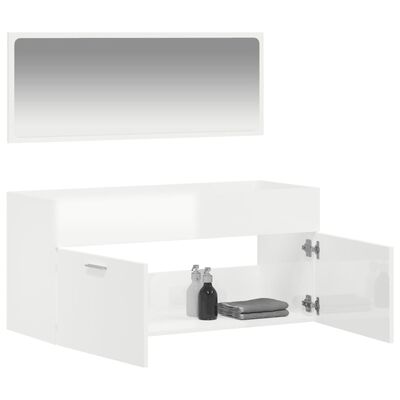 vidaXL Dulap de baie cu oglindă, alb extralucios, lemn prelucrat