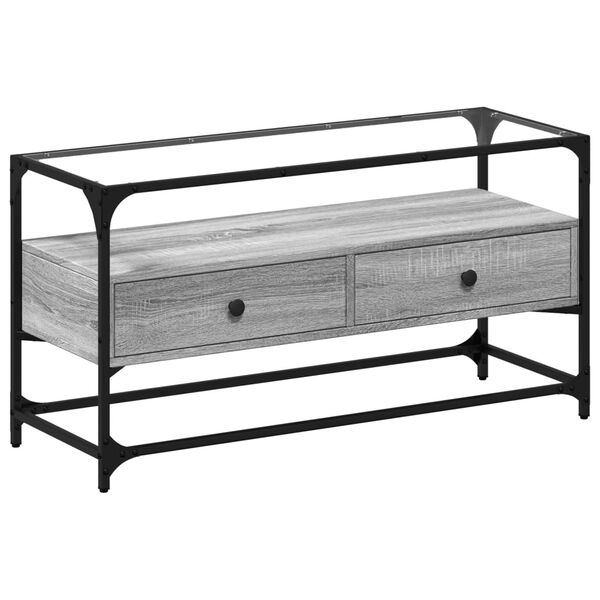 vidaXL Dulap TV blat sticlă, gri sonoma, 98x35x51 cm lemn prelucrat