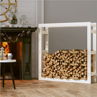 vidaXL Rastel pentru lemne de foc, alb, 100x25x100 cm, lemn masiv pin