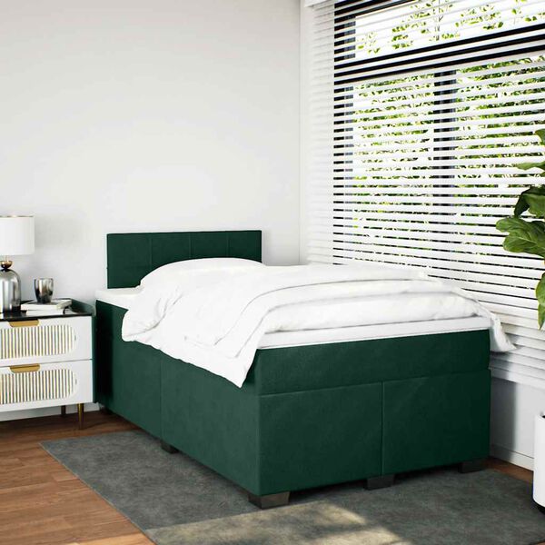 vidaXL Pat box spring cu saltea, verde &icirc;nchis, 120x200 cm, catifea