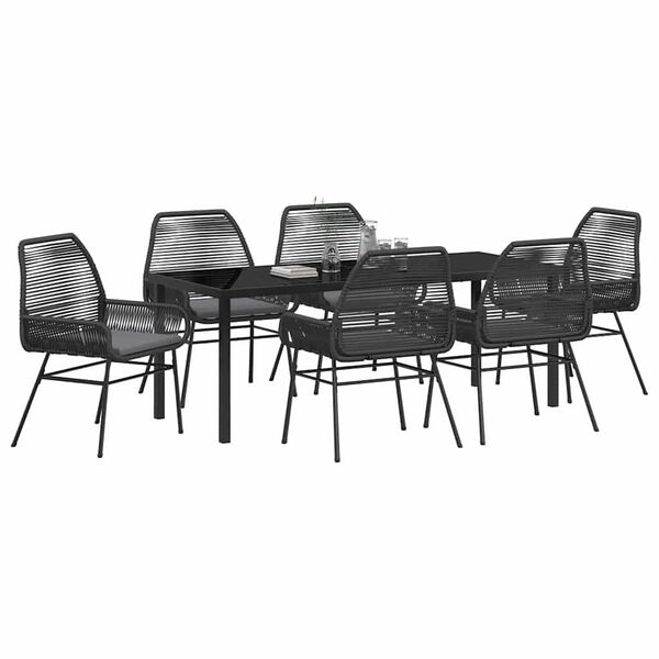 vidaXL Set de masă pentru grădină cu pernă 7 pcs Negru poliratan