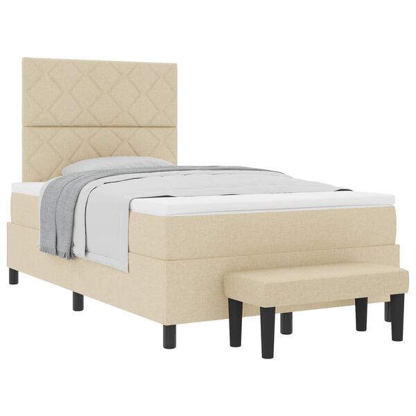 vidaXL Pat cu arcuri cu saltea cu headboard Crem 120 x 200 cm țesătură