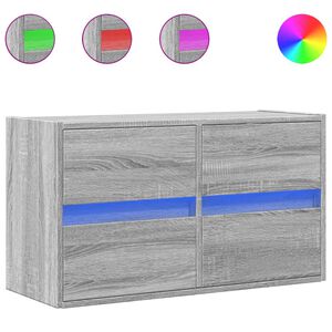 vidaXL Comodă TV de perete cu lumini LED, gri sonoma, 80x31x45 cm