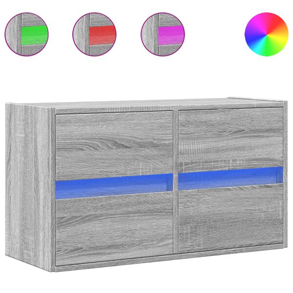 vidaXL Comodă TV de perete cu lumini LED, gri sonoma, 80x31x45 cm