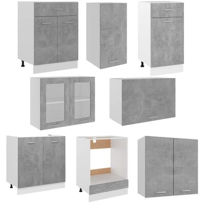 vidaXL Set dulap bucătărie, 8 piese, gri beton, PAL