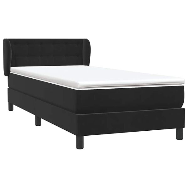 vidaXL Pat box spring cu saltea, negru, 90x210 cm, catifea