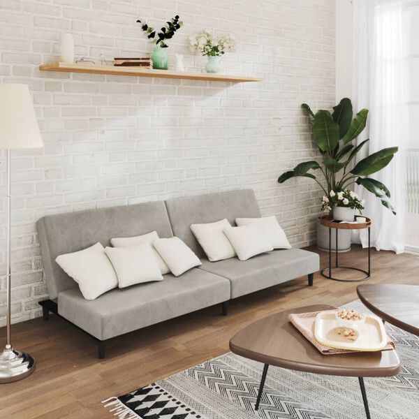 vidaXL Canapea extensibilă cu 2 locuri, gri deschis, catifea