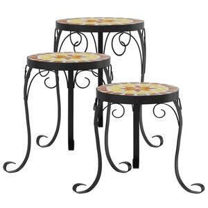 vidaXL Suporturi pentru plante, 3 buc., cărămiziu și alb, ceramică