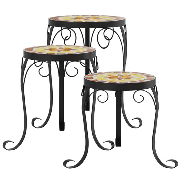 vidaXL Suporturi pentru plante, 3 buc., cărămiziu și alb, ceramică