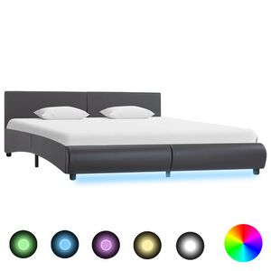 vidaXL Cadru de pat cu LED, gri, 160 x 200 cm, piele ecologică