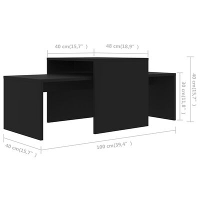 vidaXL Set măsuțe de cafea, negru, 100x48x40 cm, PAL